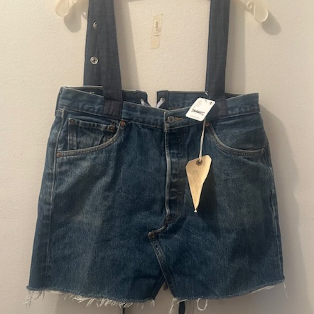 Free People x Tricia Fix Levi Blue Denim Ribbon Bib Crop Corset Tie Top NEW S